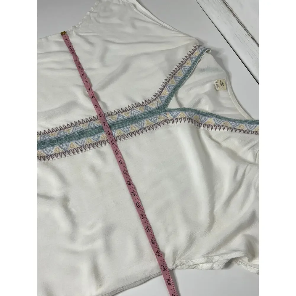 O’Neill Boho Tunic Top Small Ivory Embroidered V Neck Flowy Beach Cover Up